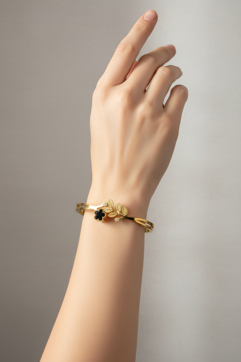 Gold Clover Leaf Crystal Bangle Bracelet