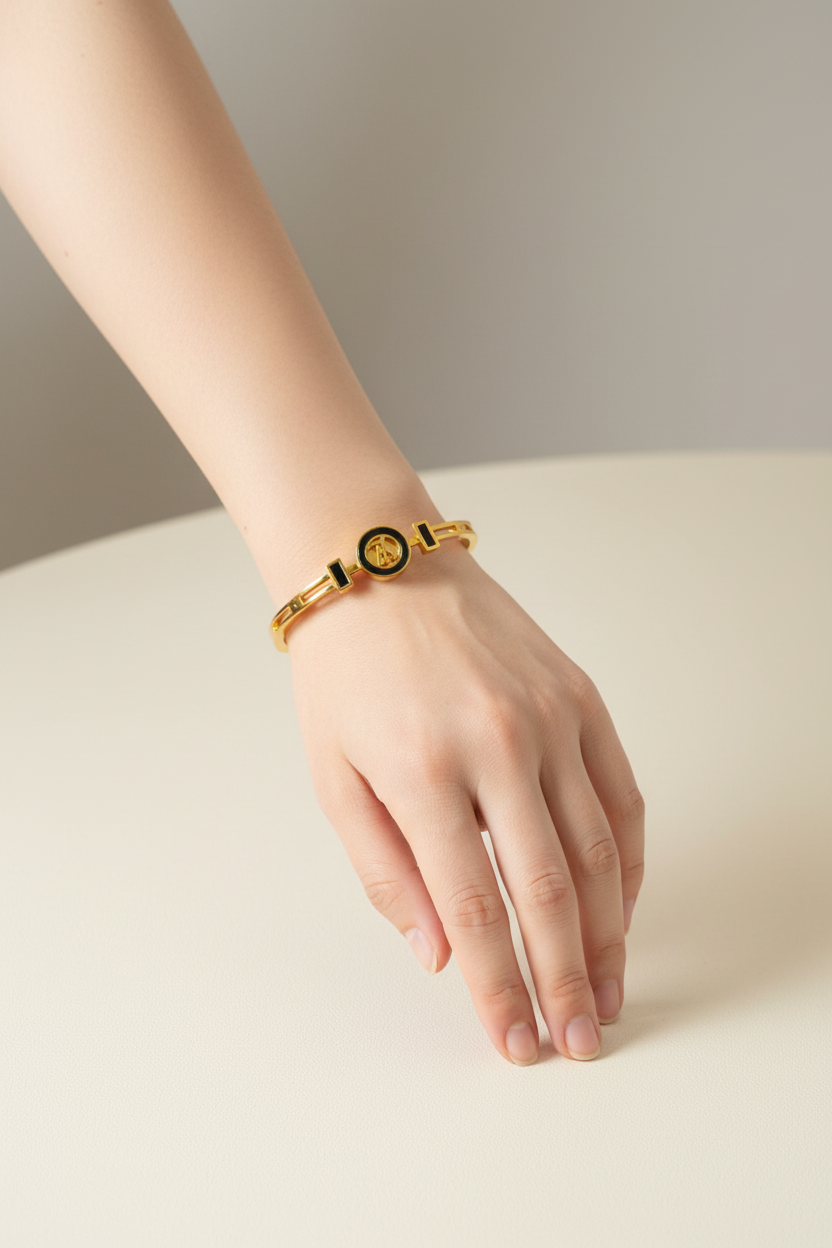 Gold Monogram Crystal Bangle Bracelet