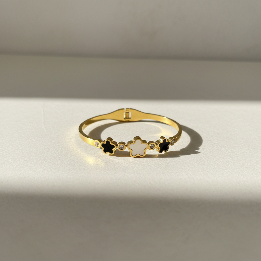 Gold Clover Crystal Accent Bangle Bracelet