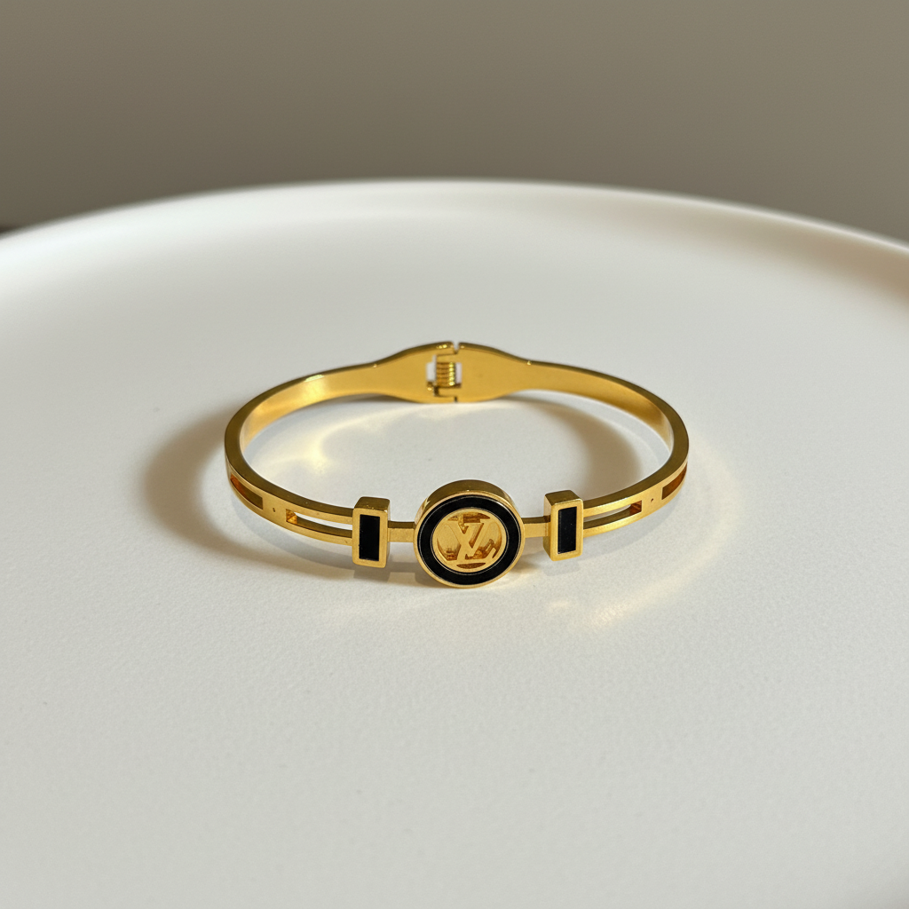 Gold Monogram Crystal Bangle Bracelet