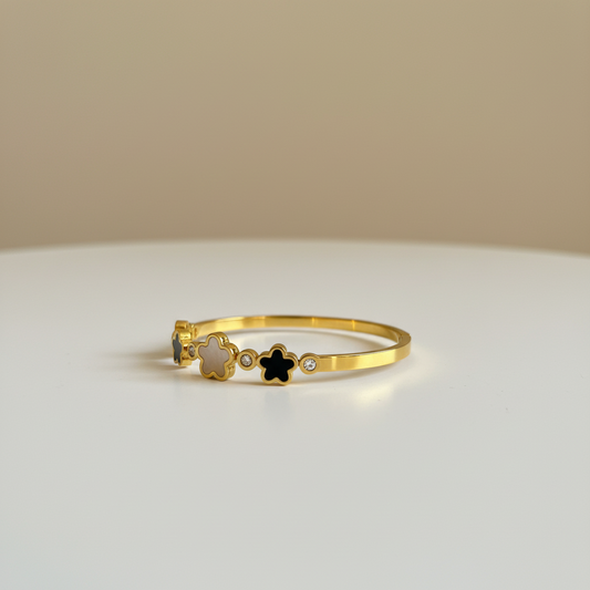 Gold Clover Crystal Accent Bangle Bracelet