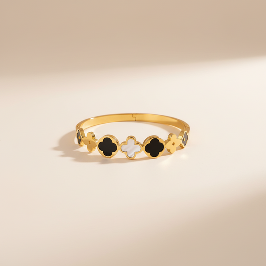 Gold Clover Charm Bangle Bracelet