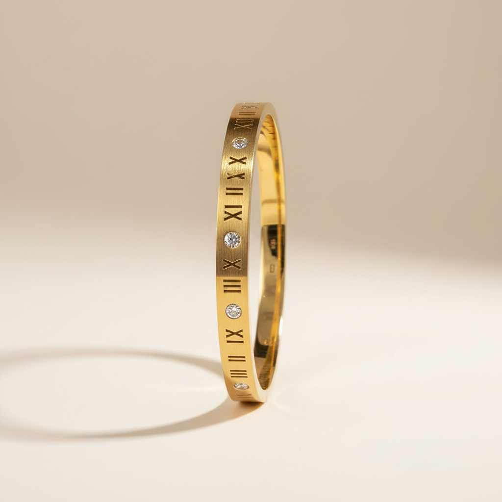 Gold Roman Numeral Crystal Bangle Bracelet
