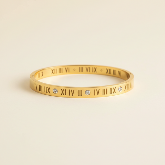 Gold Roman Numeral Crystal Bangle Bracelet