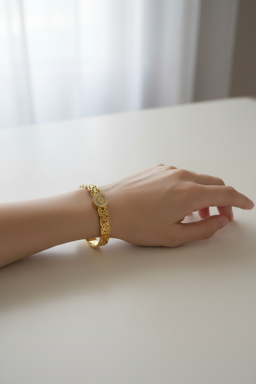 Gold Geometric Crystal Bangle Bracelet