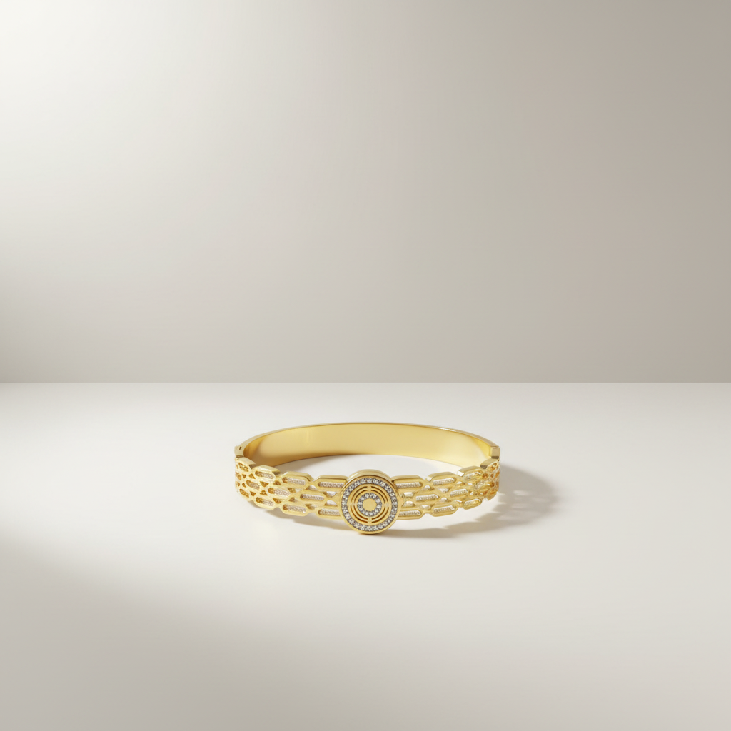 Gold Geometric Crystal Bangle Bracelet