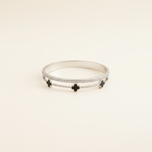 Silver Clover Crystal Bangle Bracelet
